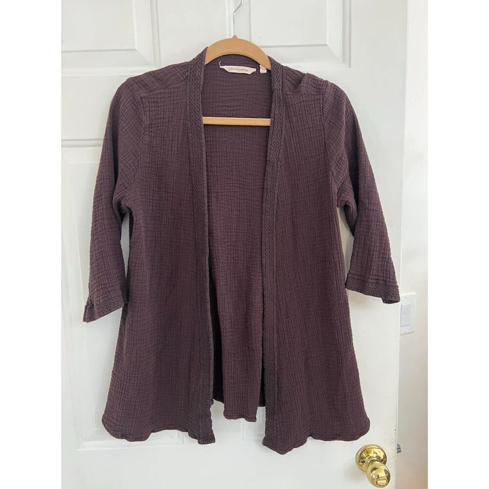 Soft Surroundings Chocolate Brown Open Front Knit Cardigan 100% Cotton Large